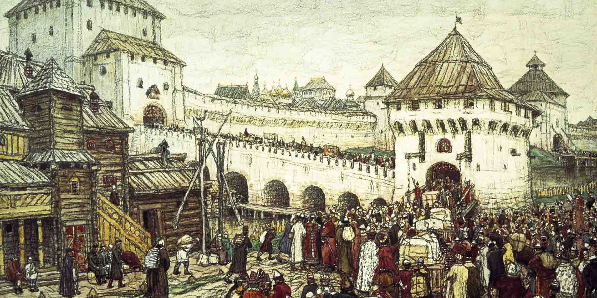 Xvii век вошел в историю под названием. Васнецов Москва 17 века. Воскресенский мост Васнецов.
